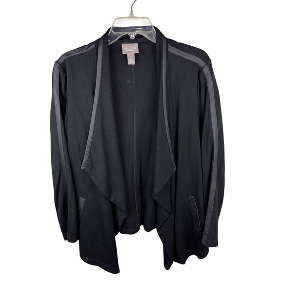 Chico's Faux Suede Leather Open Jacket Blazer Women's Size 1 Medium Black - Picture 1 of 4